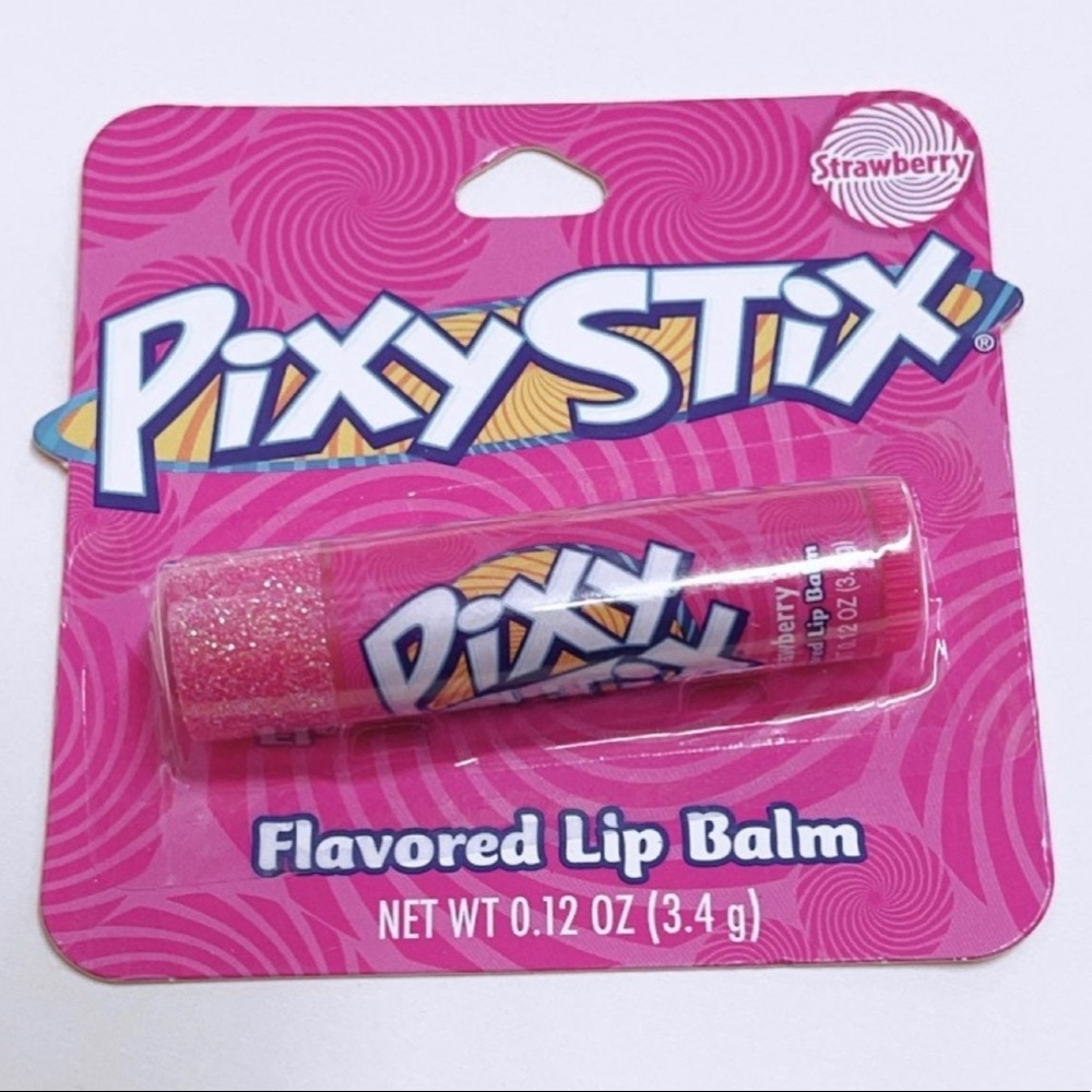 Pixy Stix strawberry lip balm / glitter cap